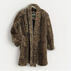 PRESTON & YORK Sport LEOPARD Print Faux Fur Swing Coat Shawl Collar Large